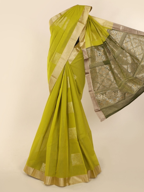

Pothys Green & Gold-Toned Silk Cotton Woven Design Saree