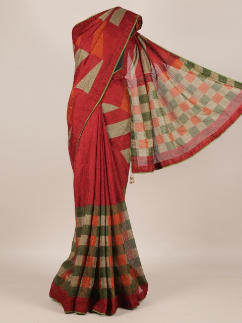 

Pothys Maroon Checked Saree