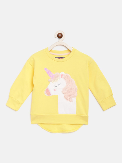 

Nauti Nati Infant Girls Yellow & White Self Design Embellished Sweatshirt