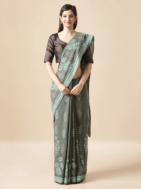 

Taneira Grey Pure Cotton Printed Dabu Saree