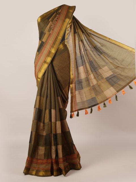 

Pothys Green Printed Linen Blend Saree