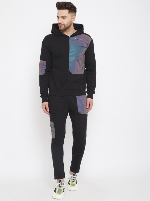 

FUGAZEE Men Black & Purple Rainbow Reflective Patch Colorblocked Tracksuit