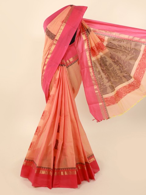 

Pothys Peach-Coloured Solid Pure Cotton Saree