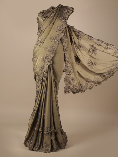 

Pothys Brown Embroidered Poly Georgette Saree