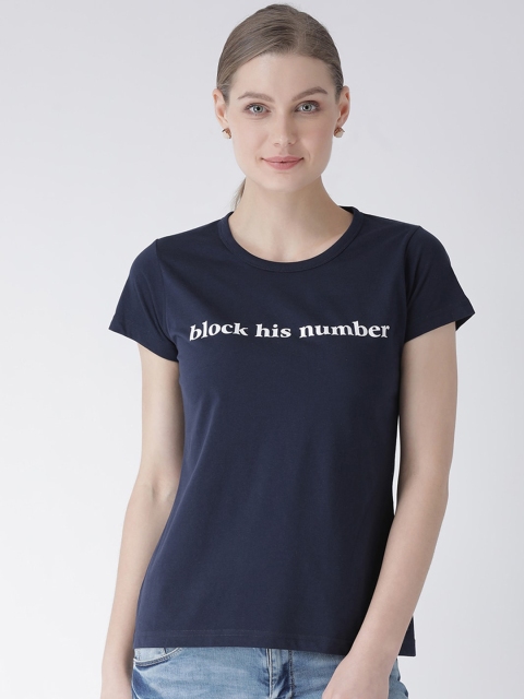 

GRIFFEL Women Navy Blue Printed Round Neck T-shirt