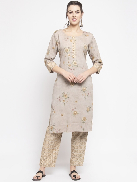 

KHALOM Women Beige Printed Kurta with Pyjamas