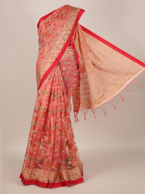 

Pothys Peach-Coloured Printed Jute Silk Saree