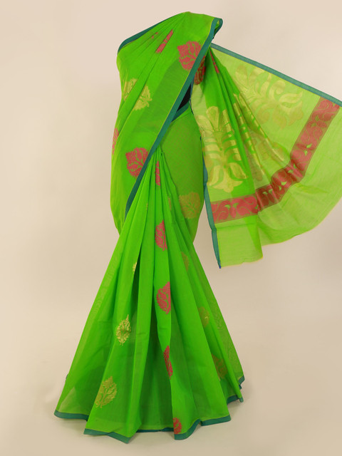

Pothys Green & Pink Silk Cotton Printed Saree