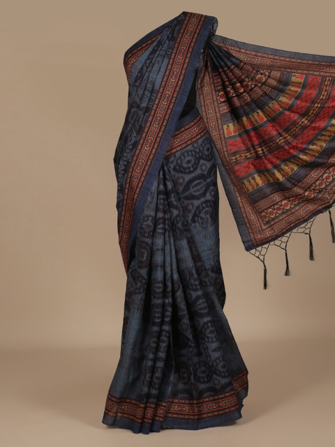 

Pothys Blue & Brown Jute Silk Printed Saree