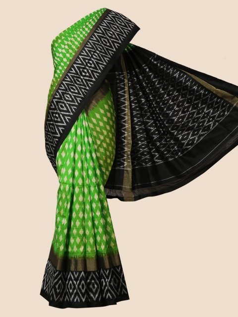 

Pothys Green Pure Silk Ikkat Printed Pochampally Saree