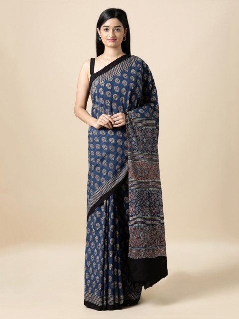

Taneira Blue Pure Cotton Printed Block Print Saree