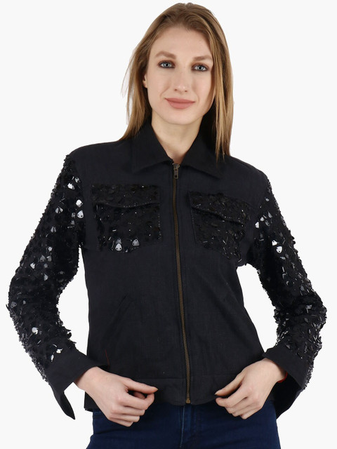 

Diwaah Women Black Self Design Tailored Jacket