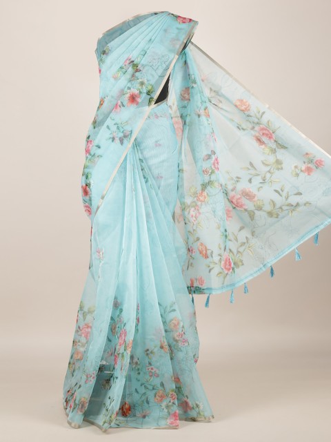 

Pothys Blue Printed Jute Silk Saree