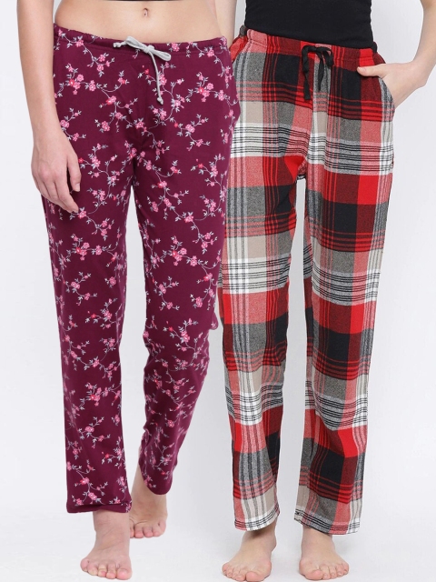 Kanvin Women Pack Of 2 Lounge Pants, Maroon