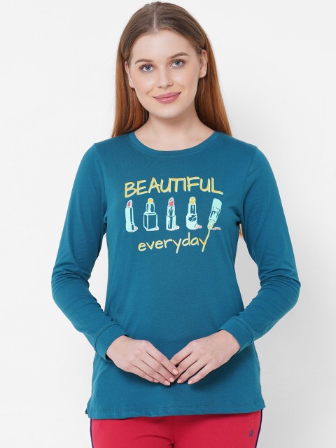 

Sweet Dreams Women Teal Blue & Yellow Printed Lounge T-Shirt