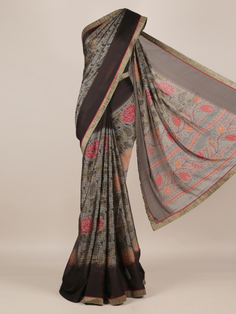 

Pothys Grey & Coffee Brown Poly Georgette Printed Saree
