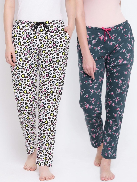

Kanvin Women Pack of 2 Printed Cotton Lounge Pants, Teal