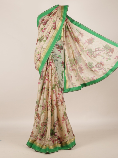 

Pothys Cream-Coloured Printed Poly Georgette Saree