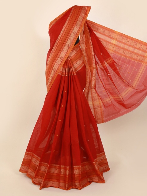 

Pothys Red & Gold-Toned Pure Cotton Woven Design Saree