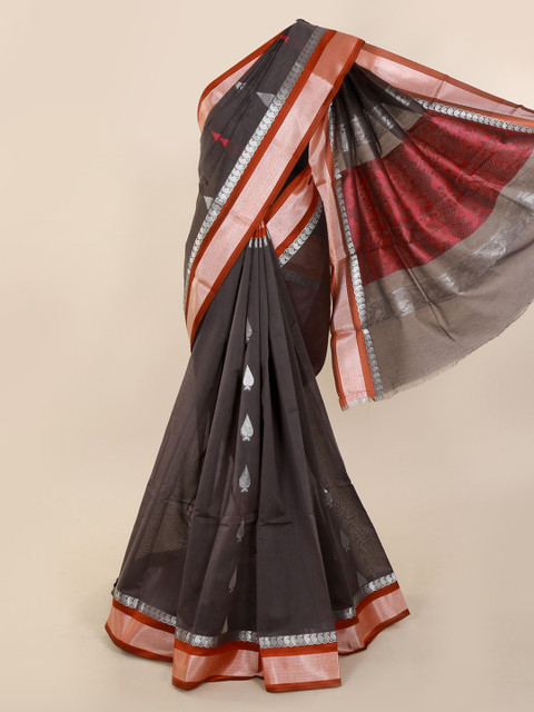

Pothys Grey & Maroon Silk Cotton Woven Design Saree