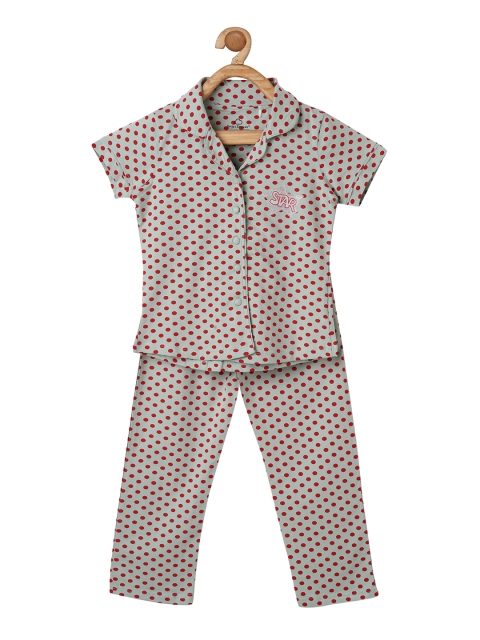 

Sweet Dreams Girls Grey & Red Polka Dot Printed Night Suit 6110GT SAGE