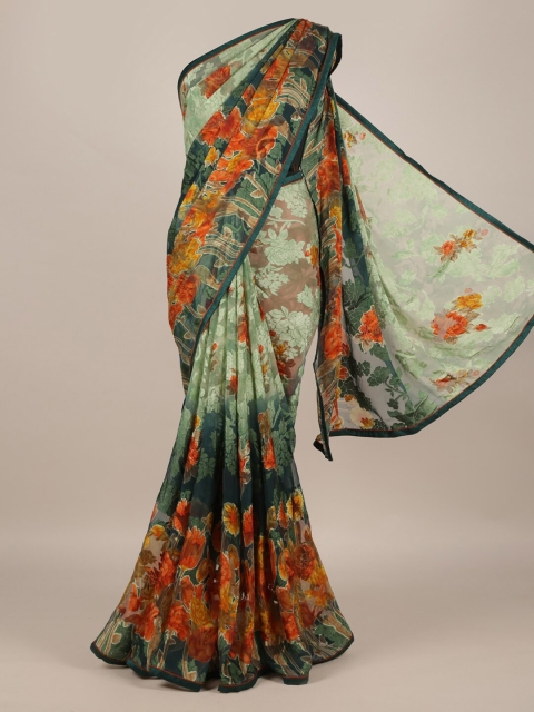 

Pothys Green Printed Poly Georgette Saree