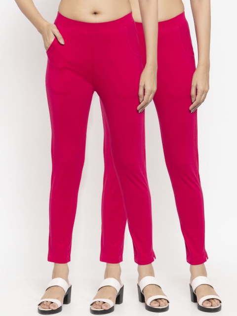

NEUDIS Women Pack Of 2 Magenta Pink Solid Ankle-Length Leggings
