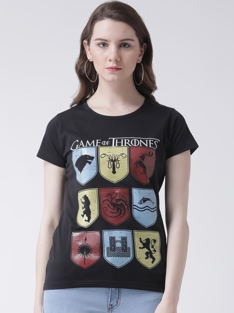 GRIFFEL Women Black Game of Thrones Printed Round Neck Cotton T-shirt