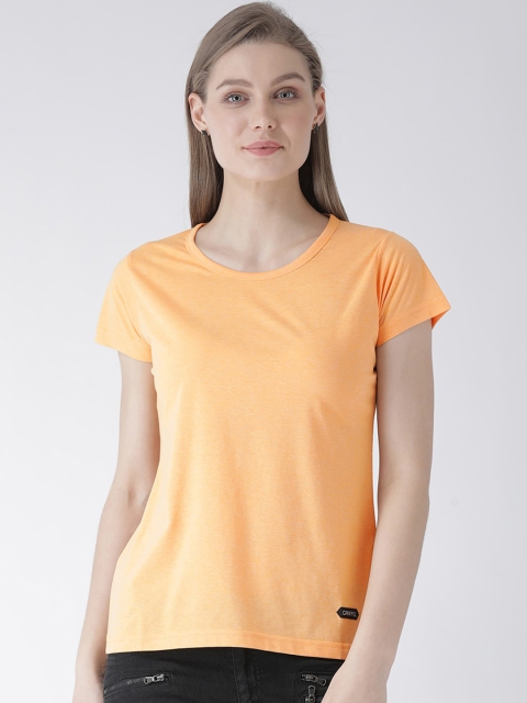 

GRIFFEL Women Peach Solid Round Neck T-shirt
