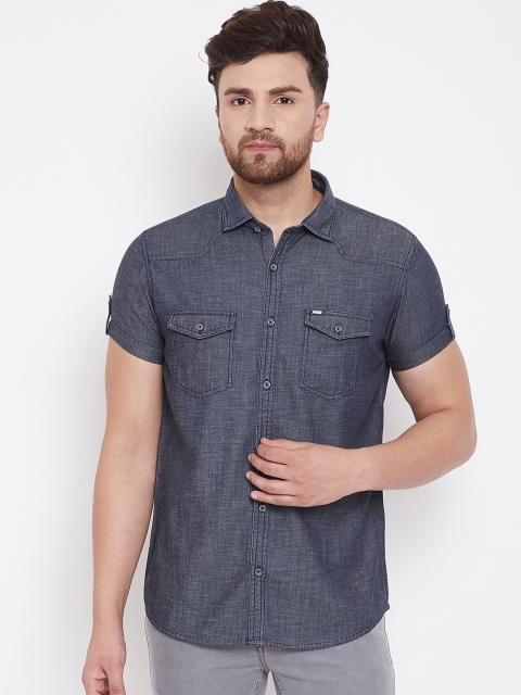 

American Archer Men Blue Slim Fit Solid Casual Denim Shirt