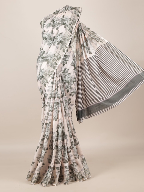 

Pothys Cream-Coloured & Grey Linen Blend Printed Saree