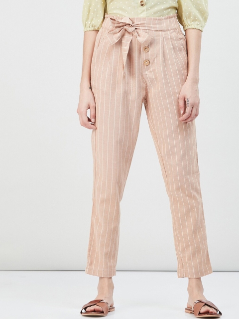 max Women Beige Regular Fit Solid Peg Trousers