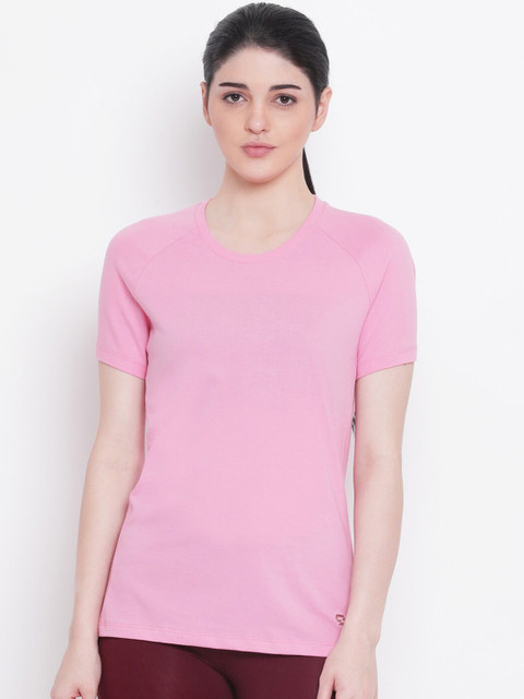 

Spolei Women Pink Solid Round Neck Cotton T-shirt