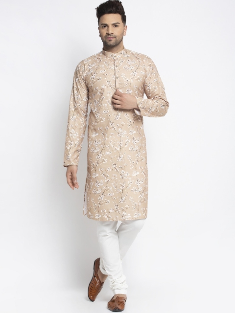 

Benstoke Men Beige & White Printed Kurta with Churidar