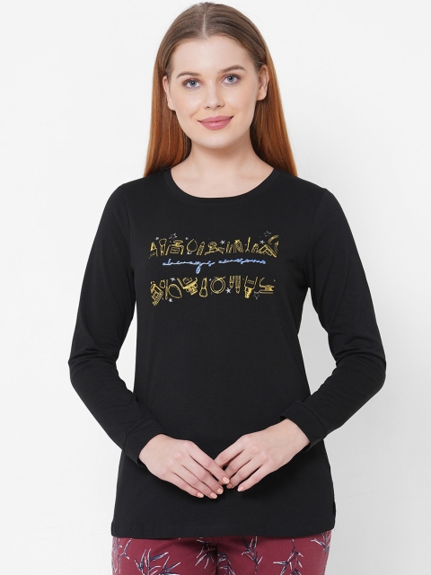 

Sweet Dreams Women Black & Yellow Printed Lounge T-Shirt