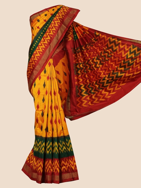 

Pothys Yellow & Red Pure Silk Printed Pochampally Saree