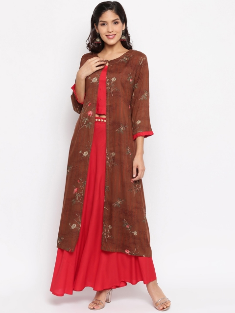 

Ashnaina Women Brown Self Design Kurti with Sharara