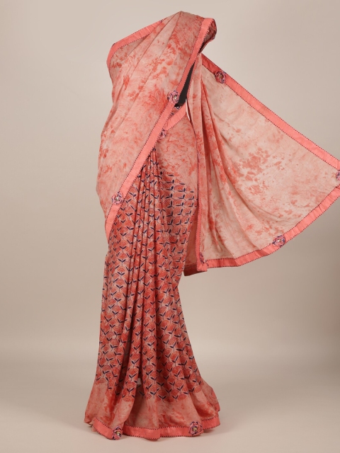 

Pothys Peach-Coloured Printed Poly Georgette Saree