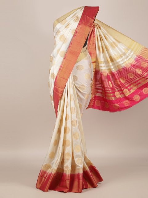 

Pothys Cream-Coloured & Red Jute Silk Woven Design Saree
