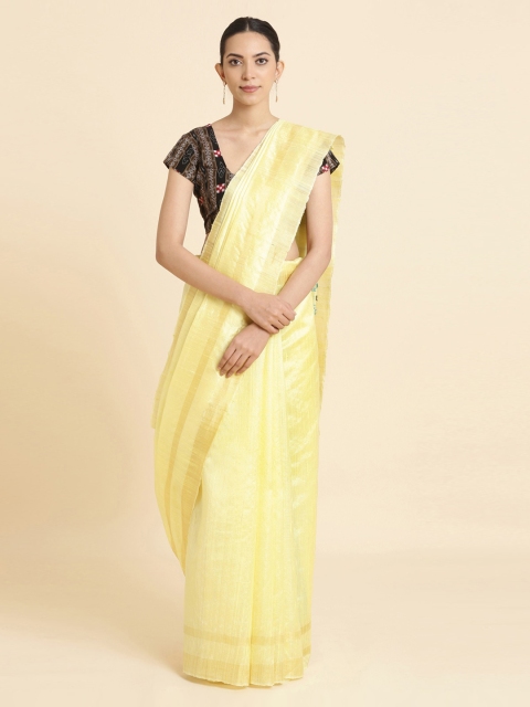 

Taneira Yellow Pure Silk Solid Bhagalpuri Saree