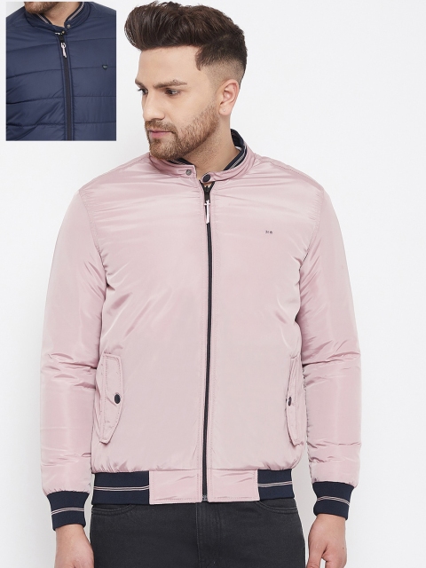 

Okane Men Pink & Navy Blue Solid Reversible Bomber Jacket
