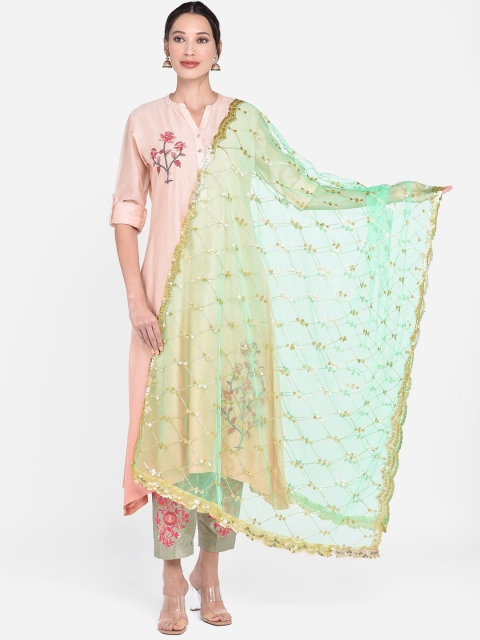 

Dupatta Bazaar Sea Green & Gold-Coloured Embroidered Embellished Dupatta