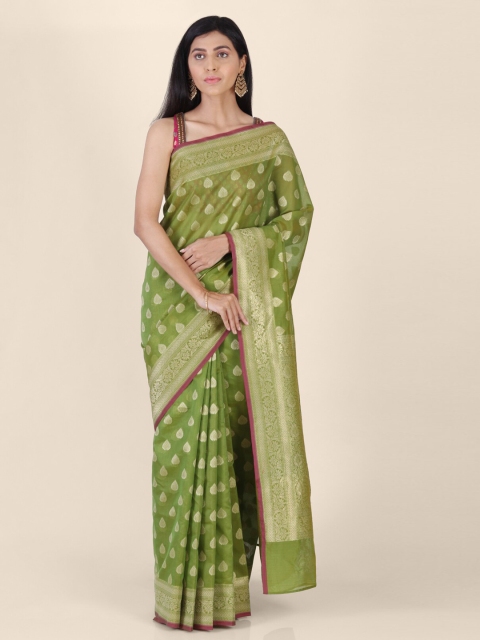 

Shruti and Mangaaysh Green & Gold-Toned Silk Blend Woven Design Banarasi Saree
