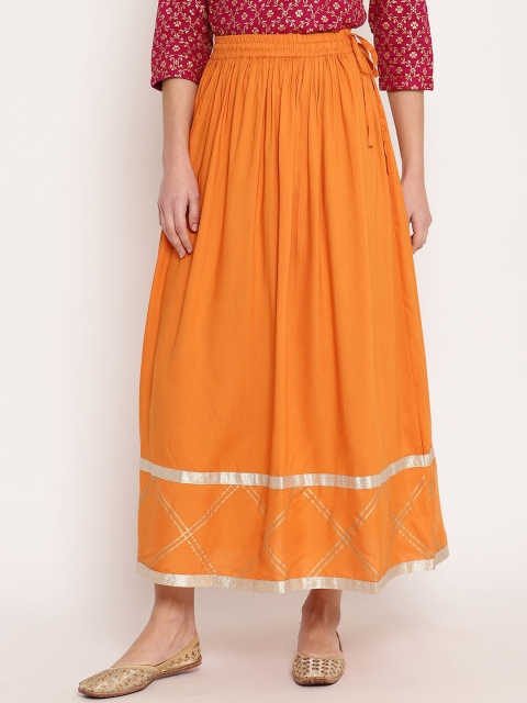 

Ramas Women Orange Solid Flared Maxi-Length Skirt
