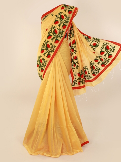 

Pothys Yellow Solid Cotton Blend Saree