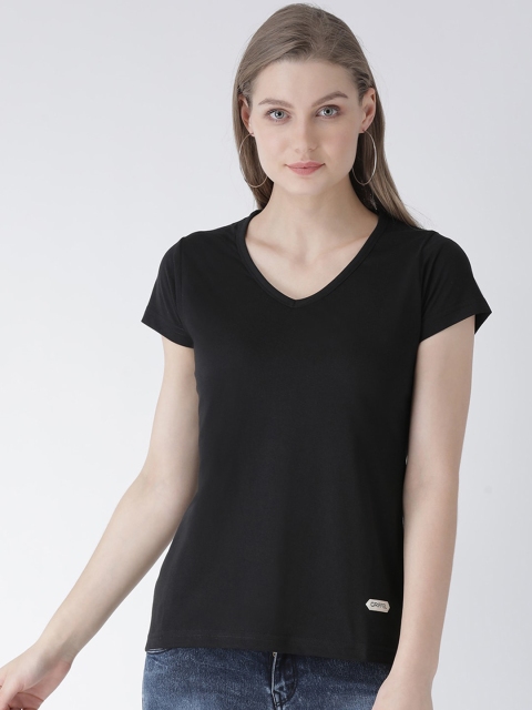 

GRIFFEL Women Black Solid V-Neck T-shirt
