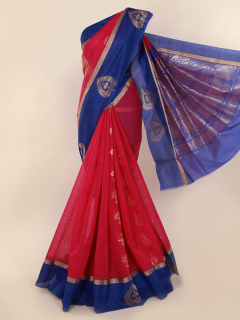 

Pothys Red & Blue Silk Cotton Woven Design Saree
