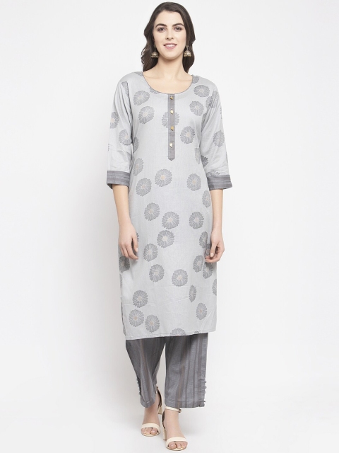 

KHALOM Women Grey Floral Printed Kurta with Trousers