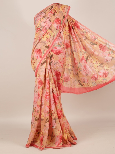 

Pothys Peach-Coloured Printed Jute Silk Saree