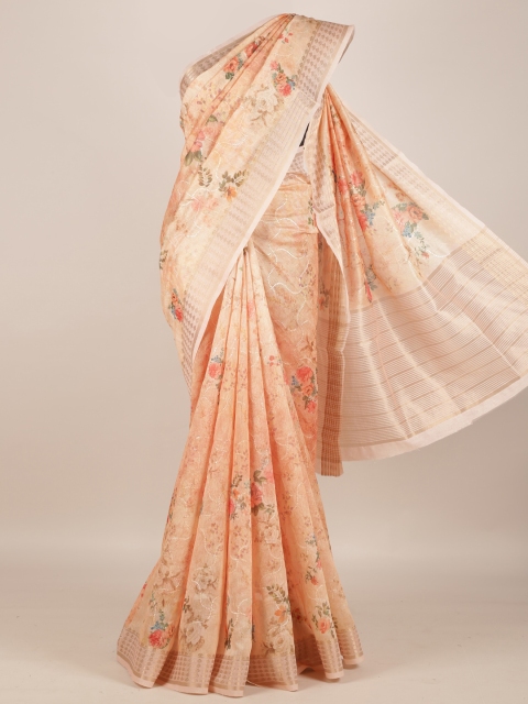 

Pothys Peach-Coloured Printed Jute Silk Saree